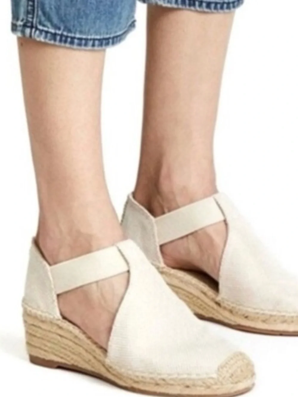 🌊✨ Tory Burch Catalina 3 Beige Canvas Espadrille Wedge Sandals Size 7 - Picture 3 of 10